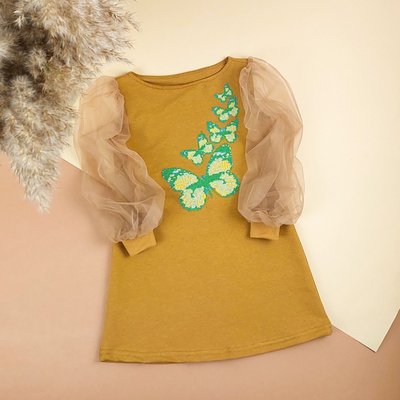 Сукня з фатиновим рукавом та вишивкою "Метелики" фото